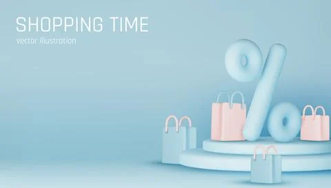 3d vector render online shopping bag using tags promotion or cash for future use Stock Illustration