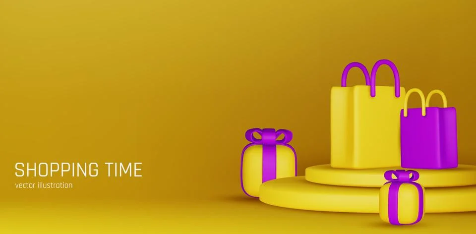 3d vector render online shopping bag using tags promotion or cash for future use Stock Illustration