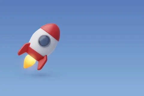 3d Vector Rocket upswing, Science, Startup, Space, business concept. Stock Illustration