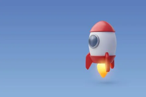 3d Vector Rocket upswing, Science, Startup, Space, business concept. Stock Illustration