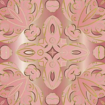 3d vector seamless pattern. Textured surface floral background. Baroque ornam Stock Illustration