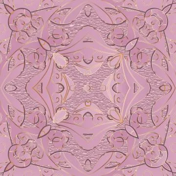 3d vector seamless pattern. Textured surface floral background. Rose gold orn Illustrazione stock