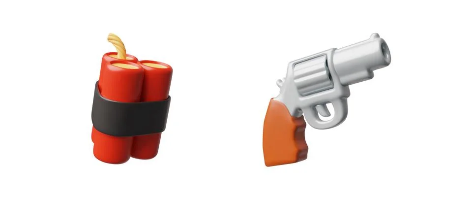 3D vector set with dynamite and drum revolver, old weapons. Illustrazione stock