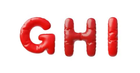 3d vector set of inflatable letters G, H, I, red color. Stock Illustration