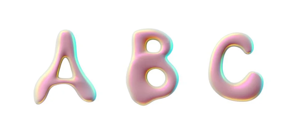 3D vector set of pink letters A,B,C, glossy style with a holographic gradient. Stock Illustration