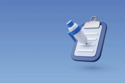 3d Vector Sheet of paper on clipboard with pen, Design for business concept. Stock Illustration