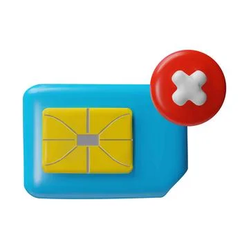 3D vector of SIM card with red cross sign, and cartoon style. Digital device. Stock Illustration
