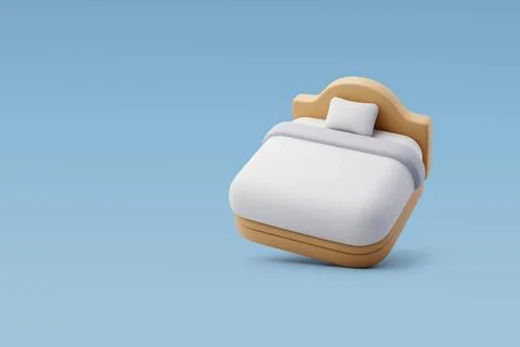 3d Vector Single wooden bed with white bedsheet, Furniture and hotel. Stock Illustration