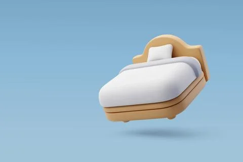 3d Vector Single wooden bed with white bedsheet, Furniture and hotel. Stock Illustration
