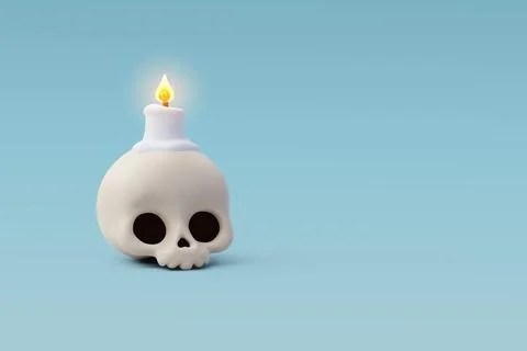 3d Vector Skull with burning candle, Halloween holiday concept. Stock Illustration