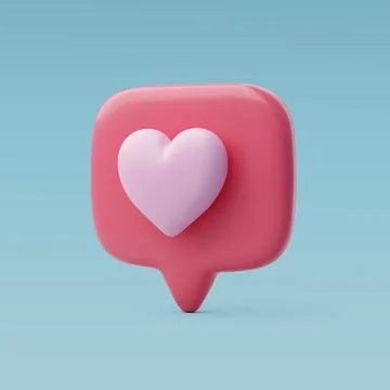 3d Vector Social Media Notification with Pink Heart, Valentine's Day Concept. Stock Illustration
