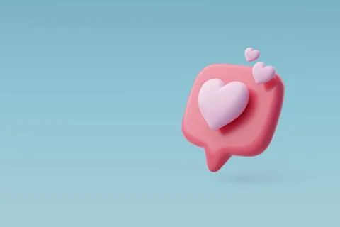 3d Vector Social Media Notification with Pink Heart, Valentine's Day Concept. Stock Illustration