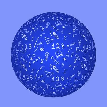 3D Vector Sphere with Graph Paper Texture and Mathematical Symbols - Math C.. Stock Illustration