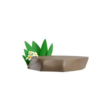 3D vector stone with daisy flowers growing from behind on a white background Ilustración de archivo