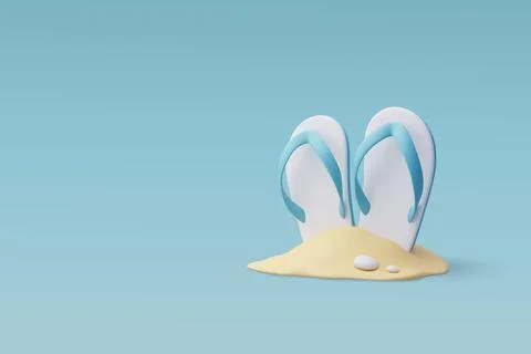 3d Vector Summer Beach Flip Flops sandals, Hello Summer, Summertime. Stock Illustration
