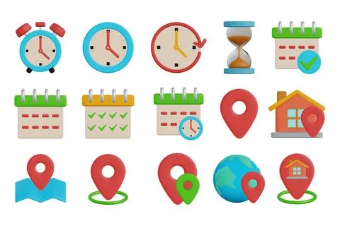 3d Vector Time, Date, and Address Icon Concept Stock Illustration