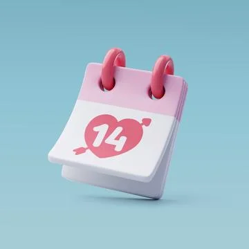 3d Vector Valentine's Day Paper Calendar, Notes Reminder. Stock Illustration