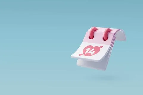 3d Vector Valentine's Day Paper Calendar, Notes Reminder, February 14. Stock Illustration