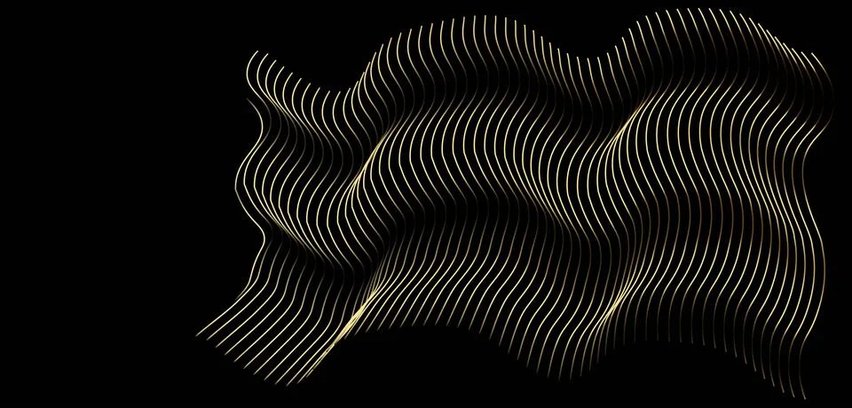3D Vector wave lines pattern smooth curve flowing dynamic gold gradient light Stock Illustration