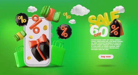 3D vector for the website home page with a "buy now" button, electronic payment 스톡 일러스트