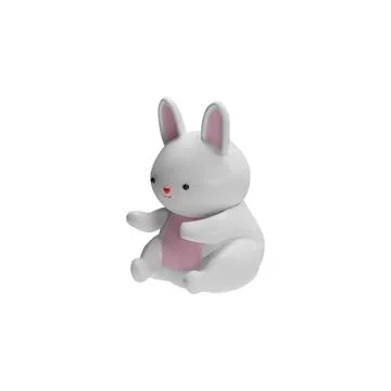 3D vector white rabbit for Easter and festivals on isolated background. Stock Illustration