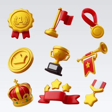 3d Vector Winner golden prize and award with red ribbon icon. Stock Illustration