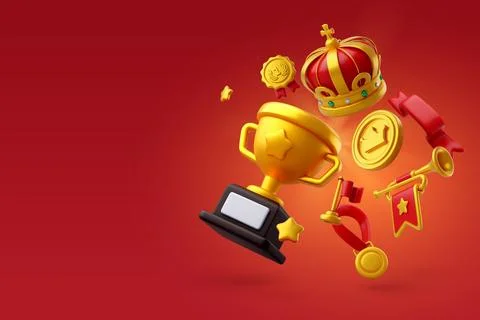 3d Vector Winner golden prize and award with red ribbon icon. Stock Illustration