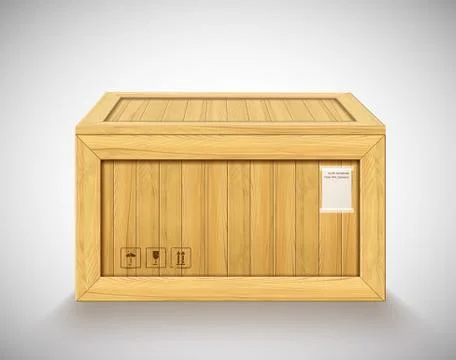 3D vector wooden large container for fragile freight delivery Stock Illustration