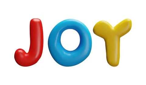 3D vector the word joy, colorful letters made of plasticine in red, blue, yellow Illustrazione stock