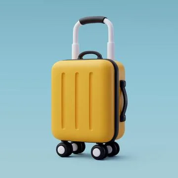3d Vector Yellow Suitcase, Summer holiday, Time to travel concept. Stock Illustration