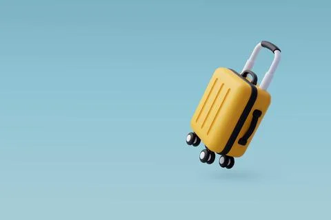 3d Vector Yellow Suitcase, Summer holiday, Time to travel concept. Stock Illustration