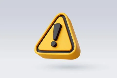 3d Vector Yellow warning sign with Exclamation mark concept. Stock Illustration
