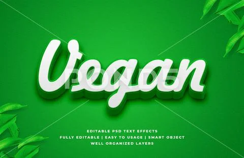 3d vegan text style effect mockup  - PSD template PSD Template