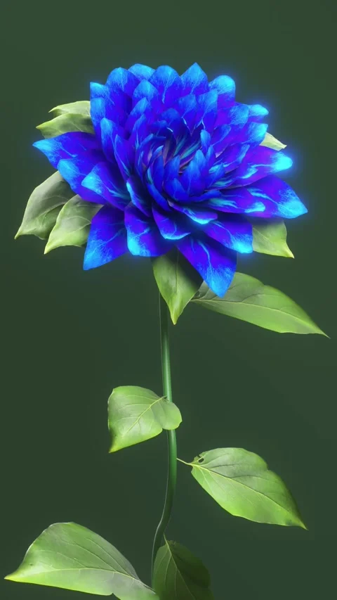 3D Vertical Blue rose blooming animation | Static Camera animation Stock Footage 294704002