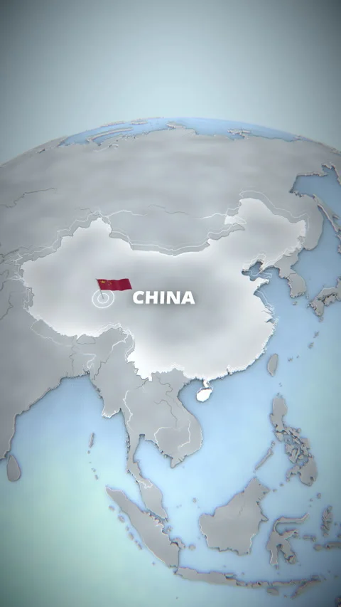 3D Vertical China Map Animation with Flag and Text for Business News Видео 334614516