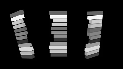 3D Vertical Data Stacks Business Performance Chart Animation Stock Footage 343748974
