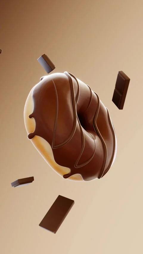 3D vertical donut spin glazed falling chocolate cocoa loop animation frosted Video stock 315451517