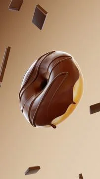 3D vertical donut spin glazed falling chocolate cocoa render picture frosted Stock Illustration