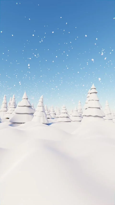 3D Vertical loop Animation. Snowflakes falling in a frozen forest with pine t Stock Footage 219785663