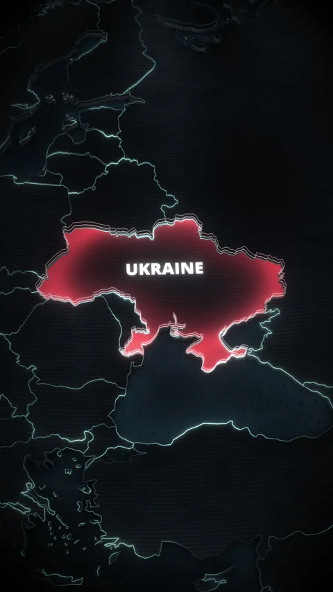 3D Vertical Map Highlight of Ukraine with Glowing Red Borders and Typography Stock Footage 334618440