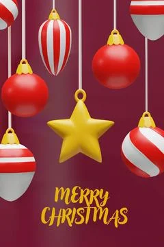 3D vertical red baubles poster Stock Illustration