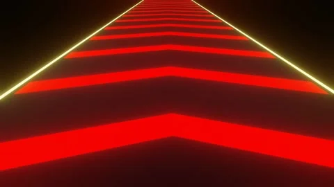 3d video animation running on the runway of red light and yellow strip light Stock Footage 263860165