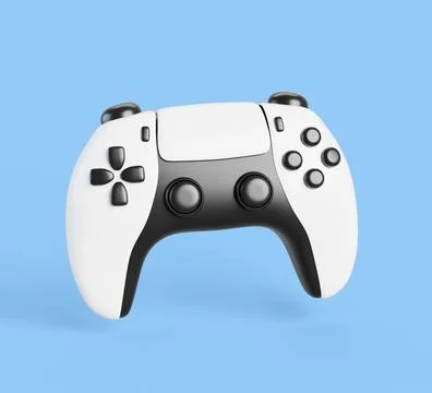3d video game controller cartoon render icon. Realistic gamer white wireless Ilustración de archivo