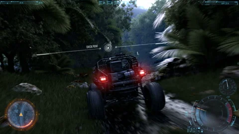 3d Video Game with Interface. Rain and jungle. Baggy dirty rally. Stock Footage 131964604