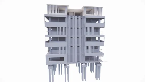 3D video modeling of buildings with foundations for apartments hotels Stock Footage 253950359