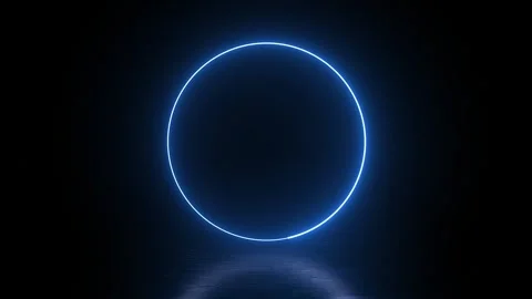 3d video render, circle glowing in the dark, blue neon light, illuminate frame Vídeo Stock 242514111