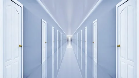 3d video transition - moving through a doors hall with the green screen Stockbeeldmateriaal 246783956