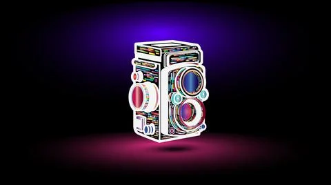3d view of a multiple color vintage camera for advertisement. Stock Illustration