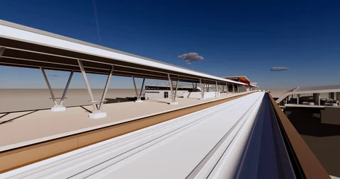 3D view of a passenger railway platform in a modern design 库存影片 129255744