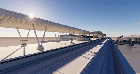 3D view of a passenger railway platform in a modern design 库存影片 129256133